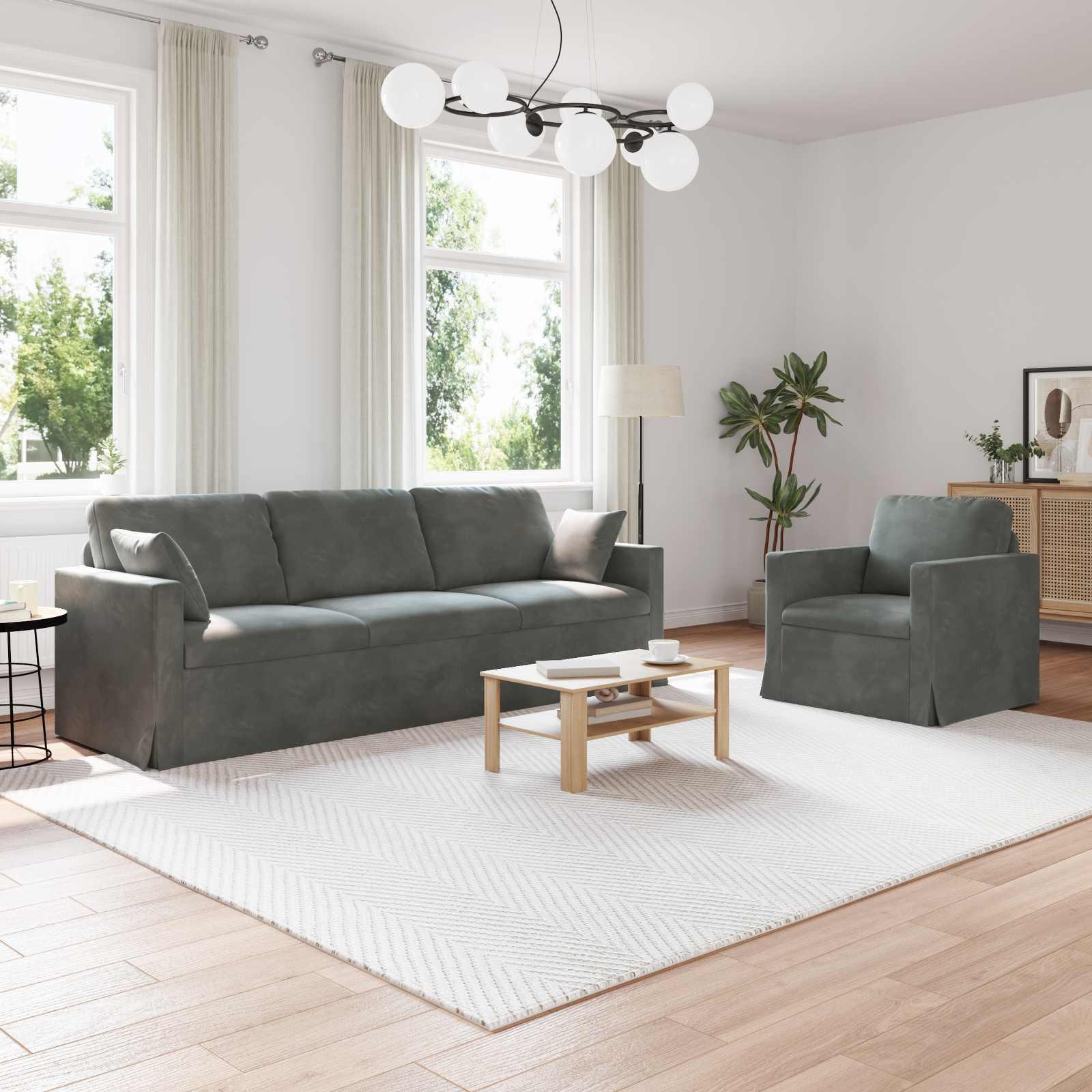 Sofa 2 stk Mørkegrå 228 x 78 x 80 cm Fløjl