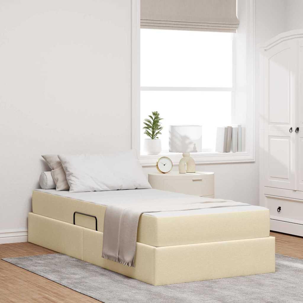 Seng med opbevaring og madras - creme 90 x 190 cm, polyester