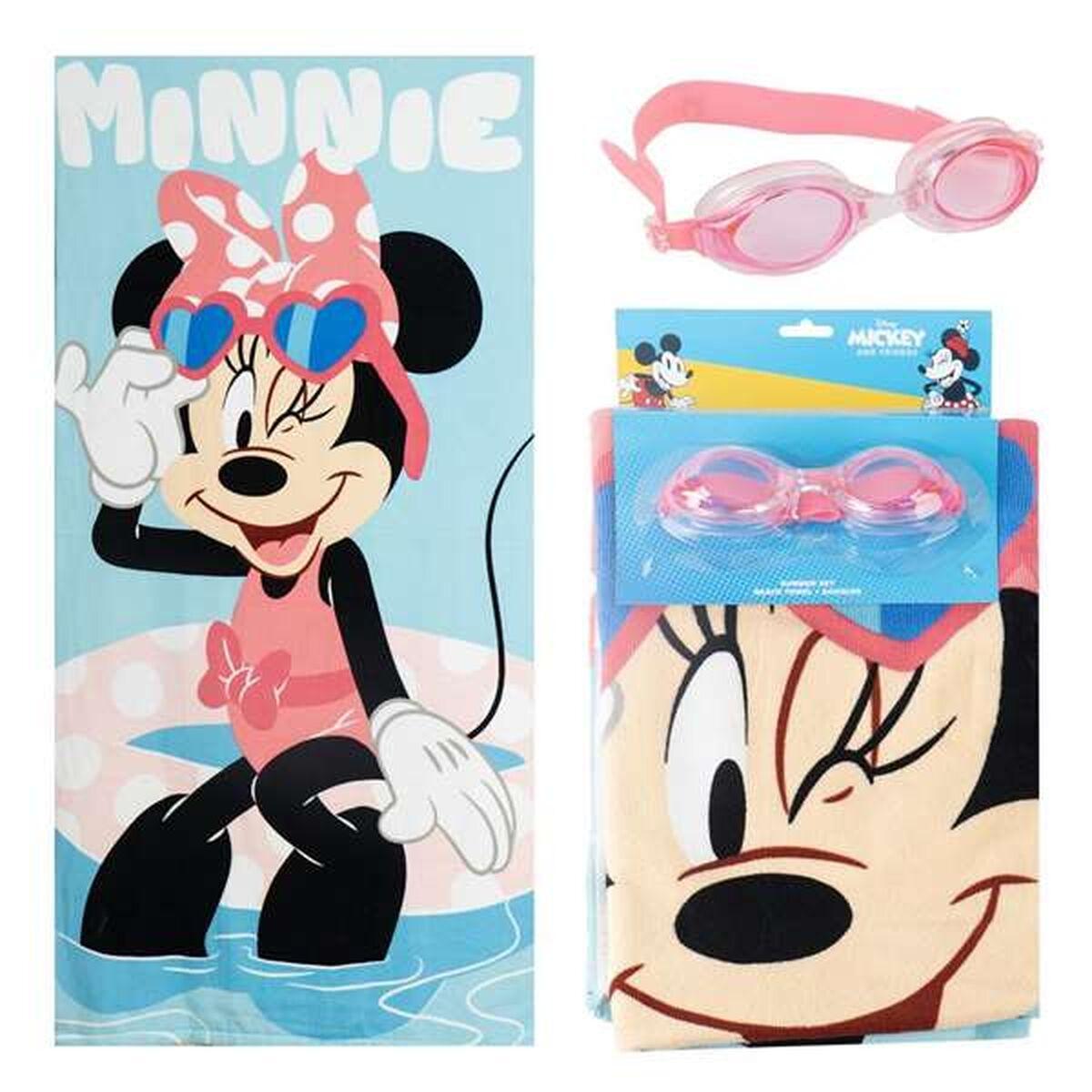 Minnie Mouse strandhåndklæde - blå inkl. svømmebriller
