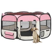Foldbar hundegård med bæretaske 145x145x61 cm lyserød