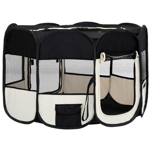 Foldbar hundegård med bæretaske 125x125x61 cm sort