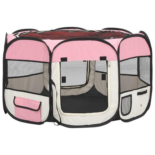 Foldbar hundegård med bæretaske 110x110x58 cm lyserød
