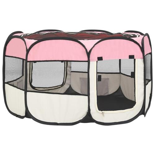 Foldbar hundegård med bæretaske 110x110x58 cm lyserød