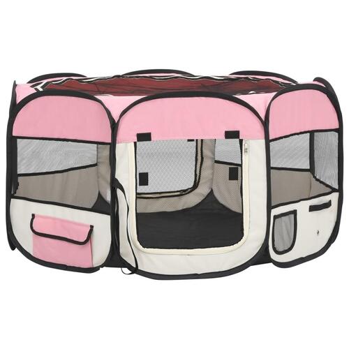 Foldbar hundegård med bæretaske 125x125x61 cm lyserød
