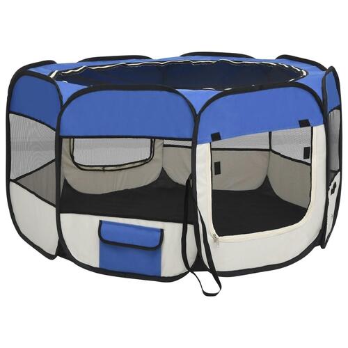 Foldbar hundegård med bæretaske 110x110x58 cm blå