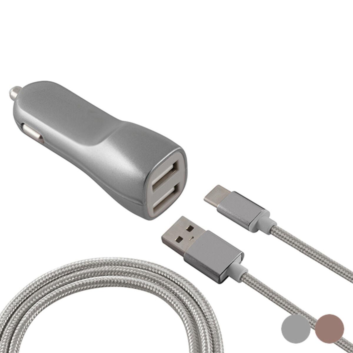 KSIX biloplader med 2x USB - Rødguld/Sølv