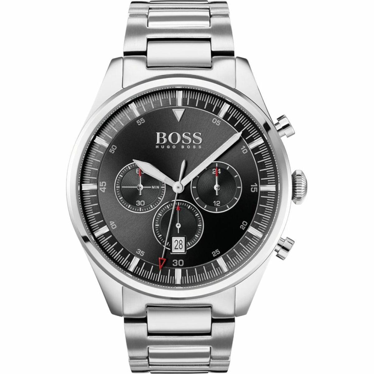 Hugo Boss herreur - sort skive, sÃ¸lvfarvet lÃ¦nke, 44 mm (OUTLET B)