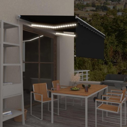 Markise med gardin og LED 3×2,5 m - manuel, antracitgrå