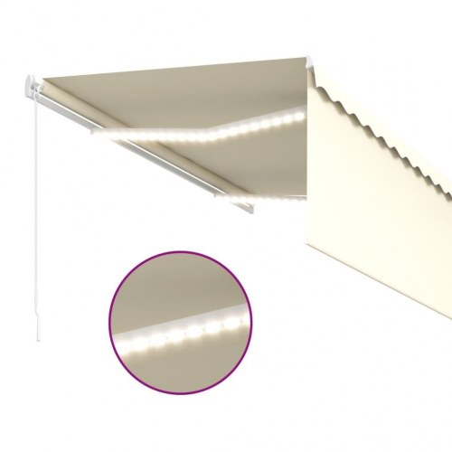 Markise med rullegardin og LED 3,5×2,5 m - manuel, cremefarvet