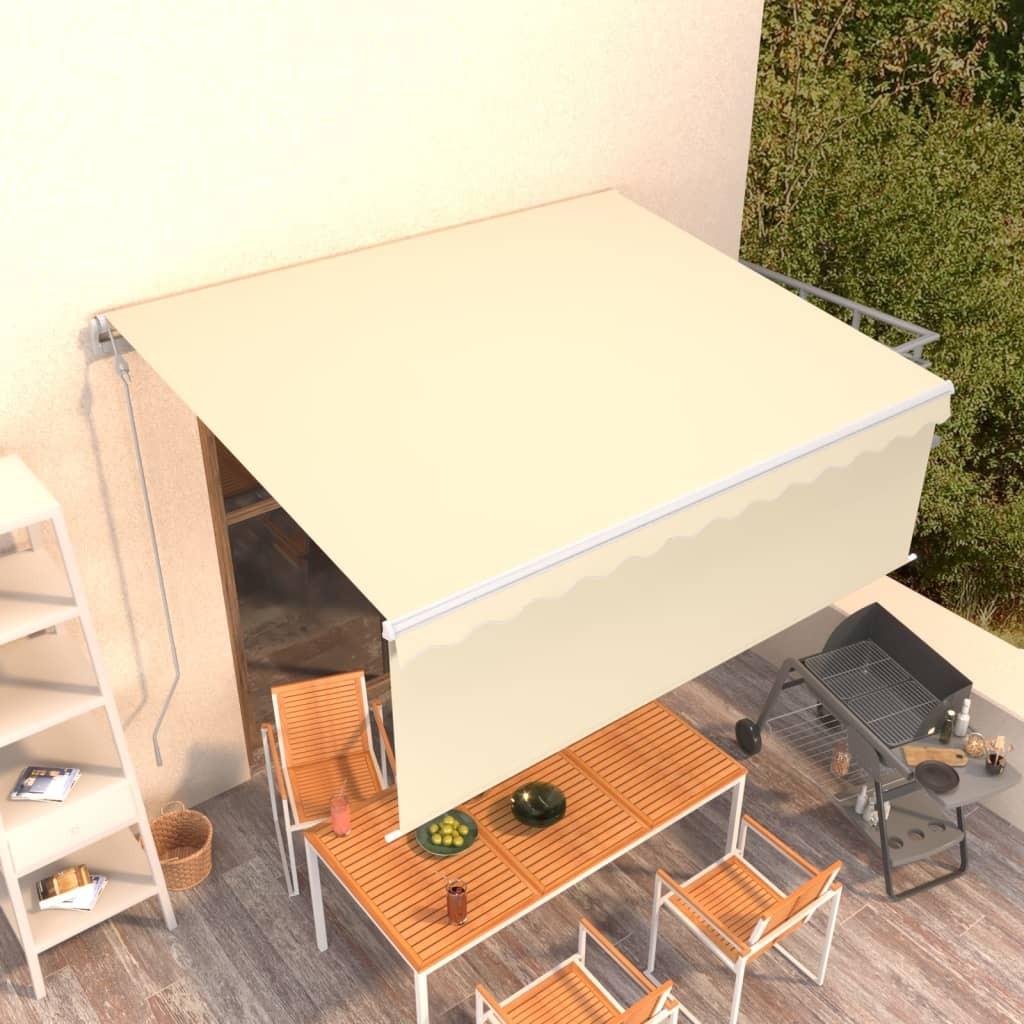 Markise m. gardin 4x3 m automatisk betjening cremefarvet