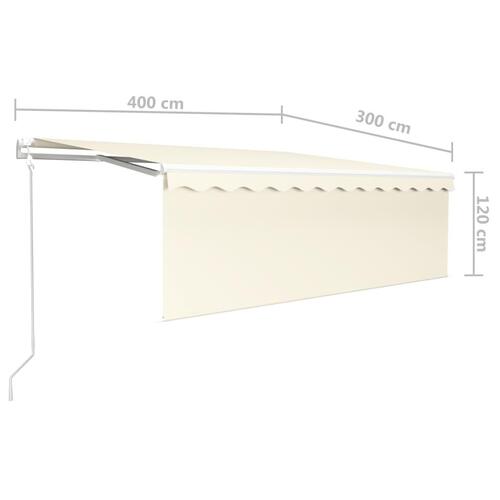 Markise m. gardin 4x3 m automatisk betjening cremefarvet
