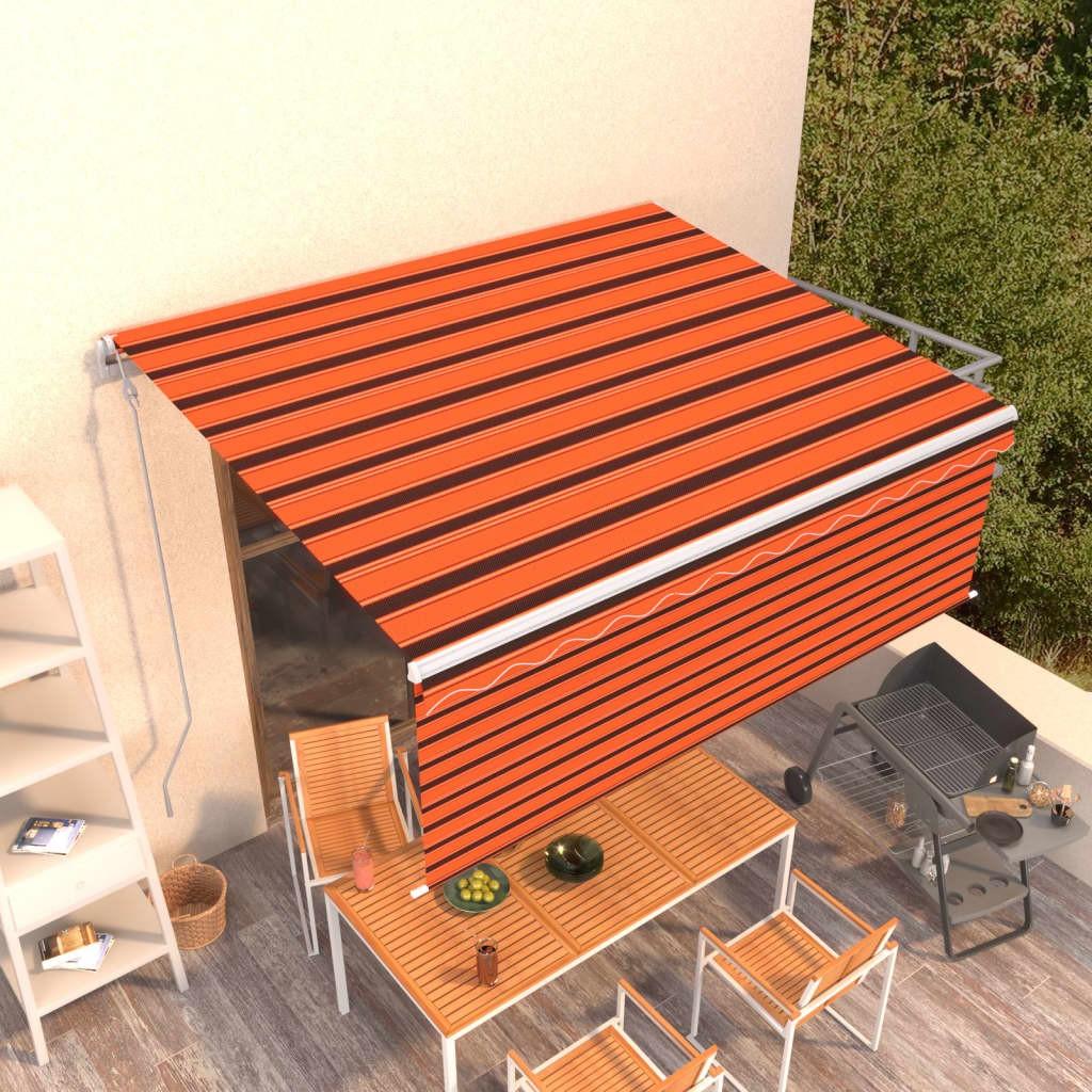 Markise m. gardin 4x3 m automatisk betjening orange og brun