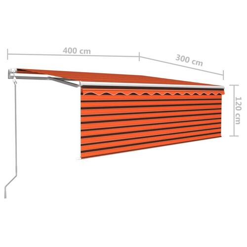 Markise m. gardin 4x3 m automatisk betjening orange og brun