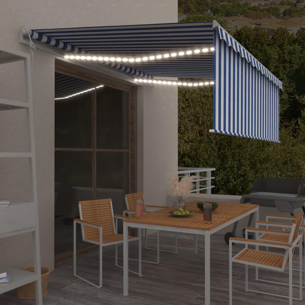 Markise M. Gardin Led Vindsensor 4 5x3 M Automatisk Blå Og Hvid