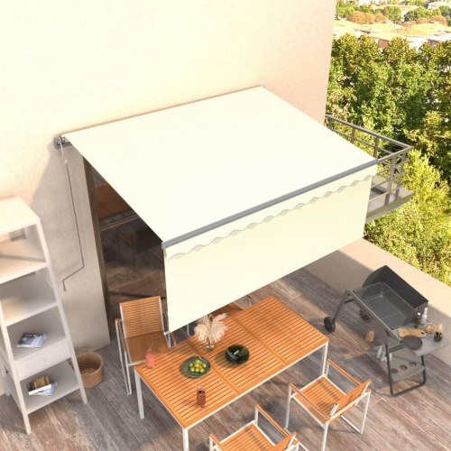 Markise med gardin 3 × 2,5 m - automatisk betjening, cremefarvet