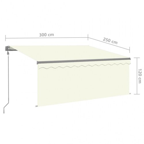 Markise med gardin 3 × 2,5 m - automatisk betjening, cremefarvet