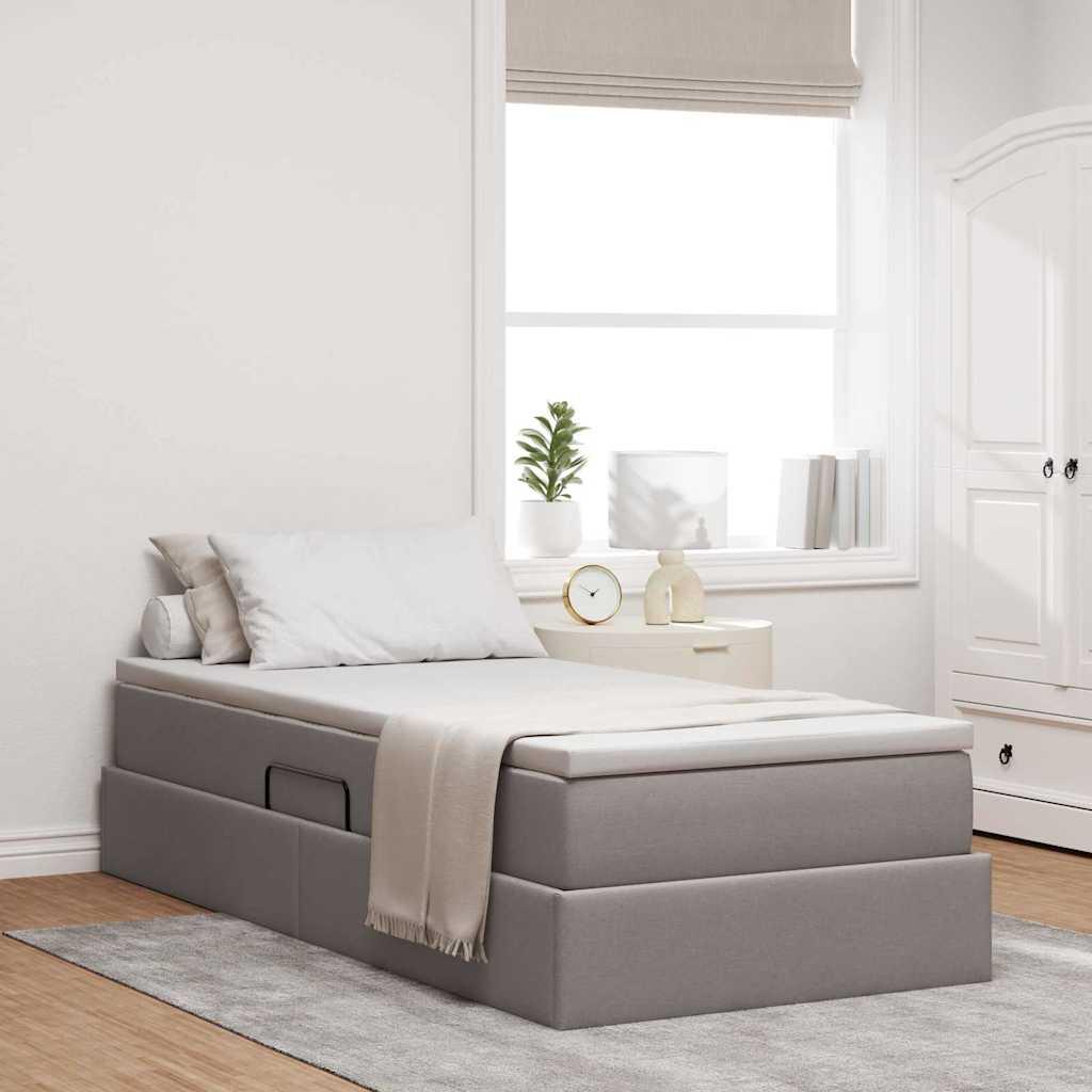 Seng med opbevaring og madras - gråbrun 90 × 200 cm, polyester