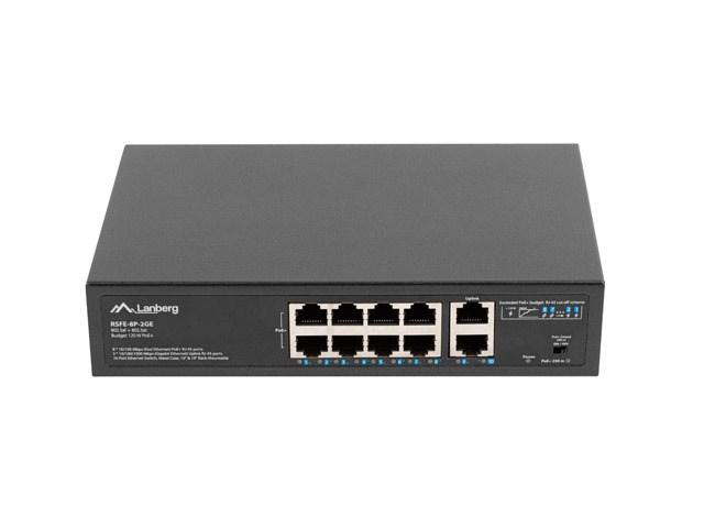 Lanberg RSFE-8P-2GE-120 PoE+ switch – 10"/19" rack, 8 PoE+ porte, 2 Gigabit uplinks billede