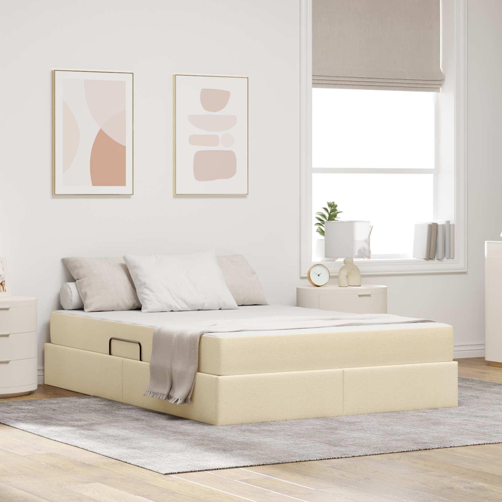 Seng med opbevaring og madras Creme 140 x 190 cm Polyester
