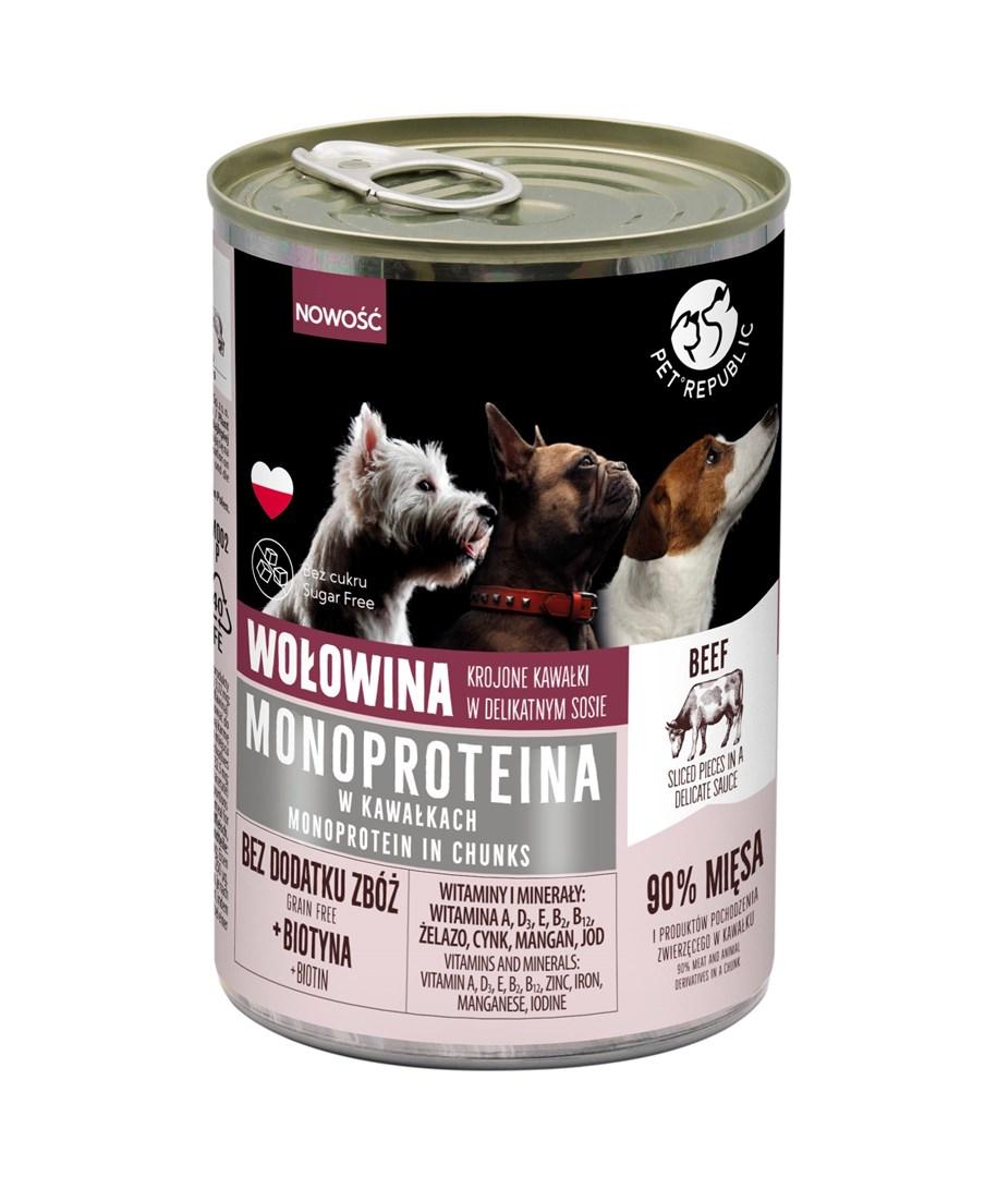 PetRepublic Monoprotein oksekød – vådfoder til hund, 400 g