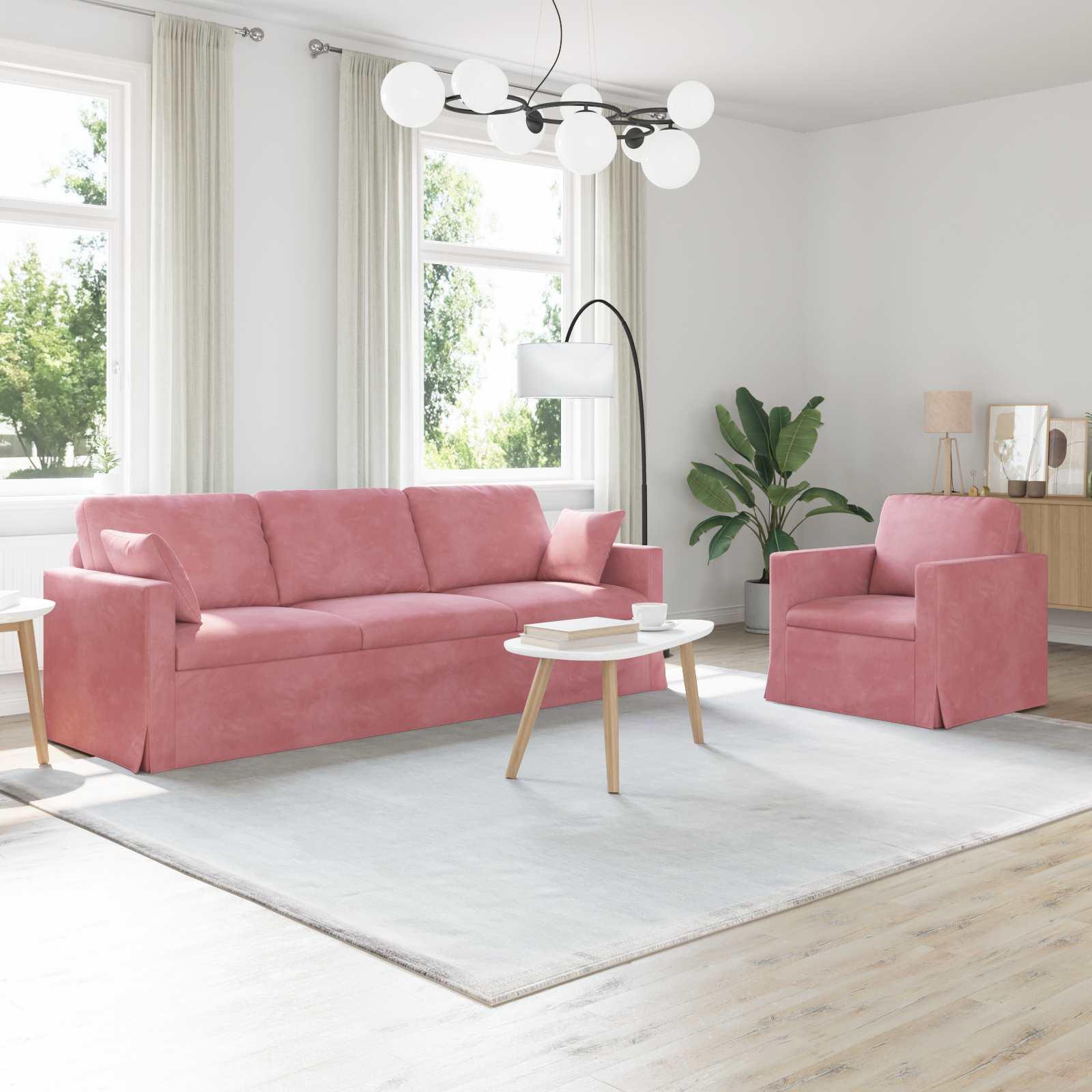 Sofa sæt i fløjl - 2 dele, lyserød, 228 × 78 × 80 cm