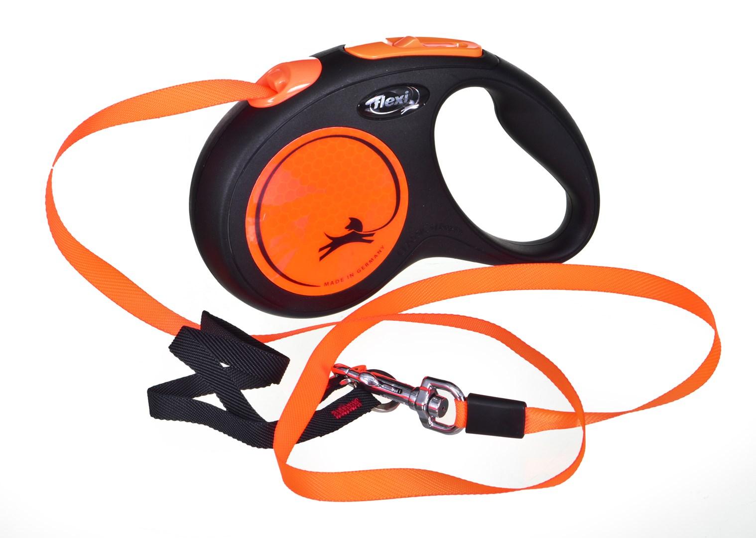 flexi New Neon S - rulleline til hund, 5 m (orange) billede