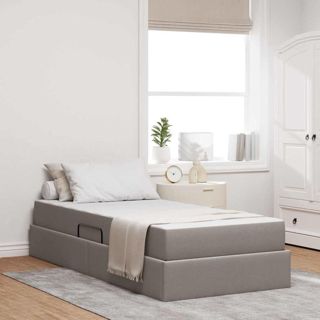 Seng med opbevaring og madras - gråbrun 100 × 200 cm, polyester