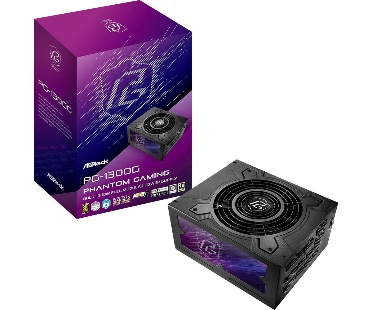 ASRock Phantom Gaming PG-1300G - 1300 W fuldmodulær ATX strømforsyning (sort) billede