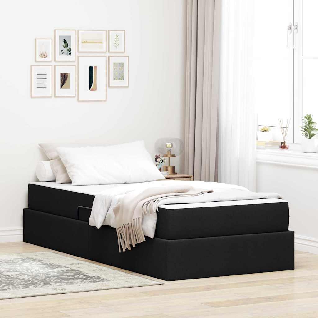 Seng med opbevaring inkl. madras - sort 100 x 200 cm, polyester