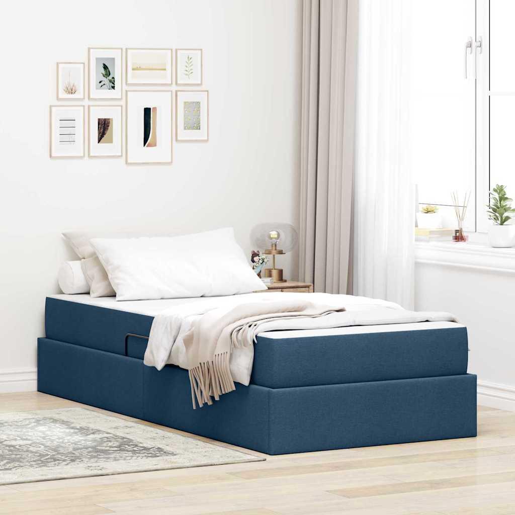 Seng med opbevaring og madras - blå 90 x 200 cm, polyester