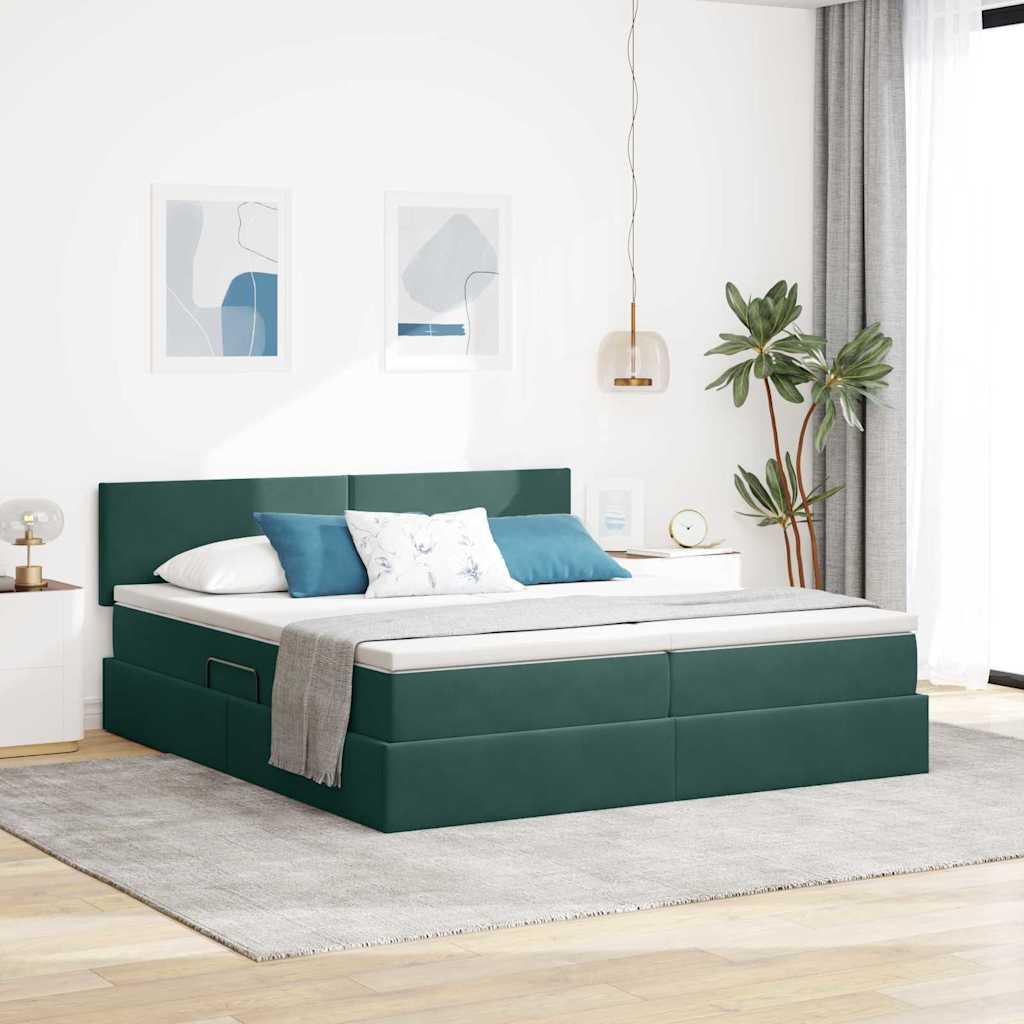 Opbevaringsseng med madras med hovedgærde Mørkegrøn 90 x 200 cm