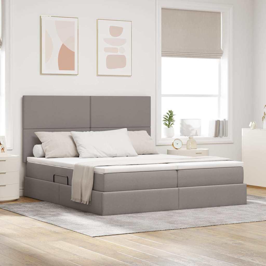 LED opbevaringsseng med madras - gråbrun stof 180 x 200 cm