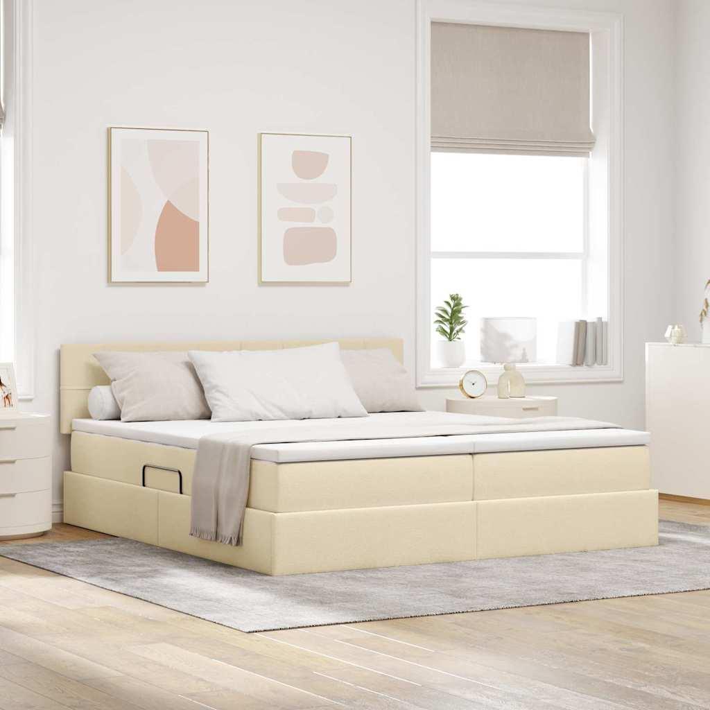 Opbevaringsseng med madras Creme 180 x 200 cm Faux læder