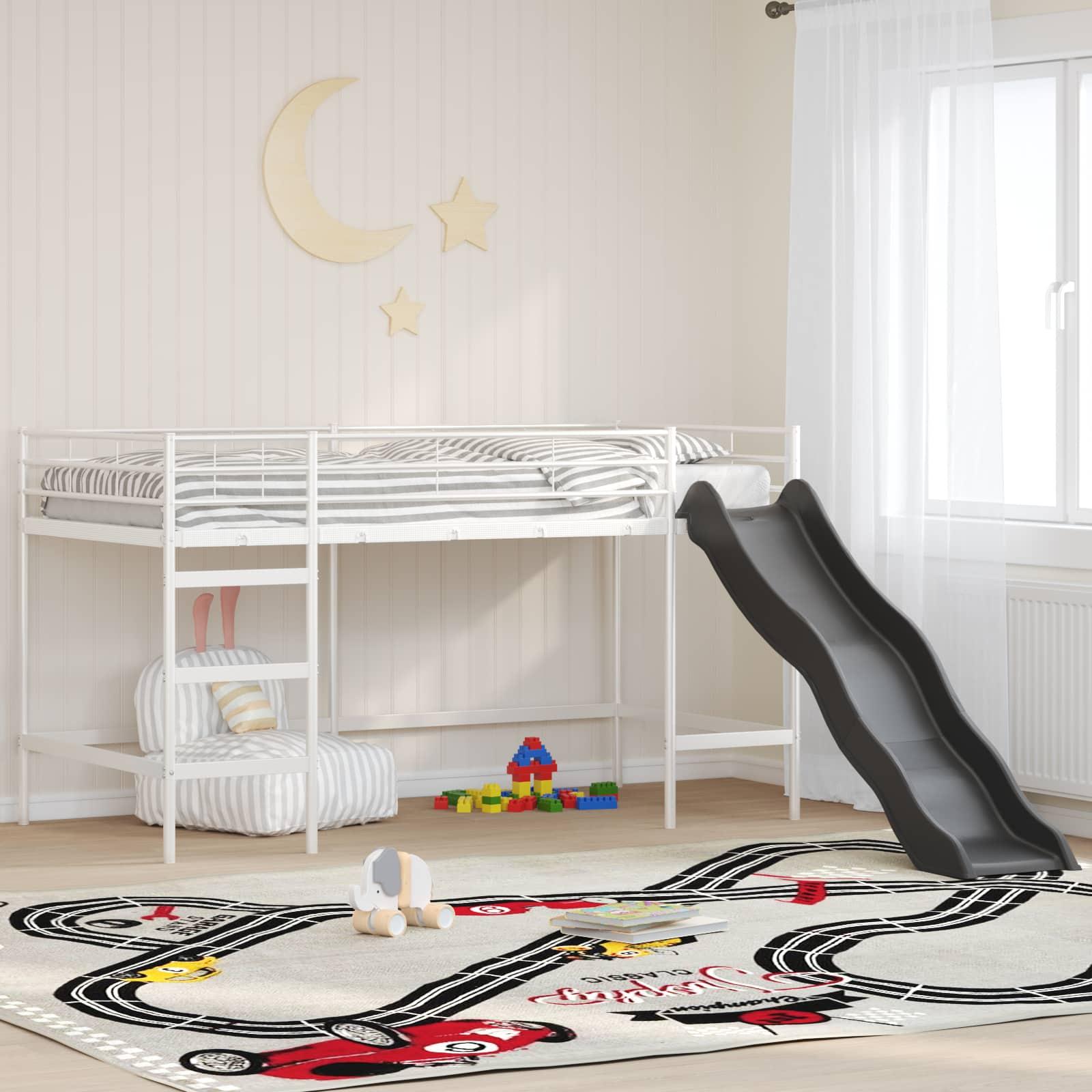 Kids'loftseng med rutsjebane Hvid og Antracit 107 x 200 cm