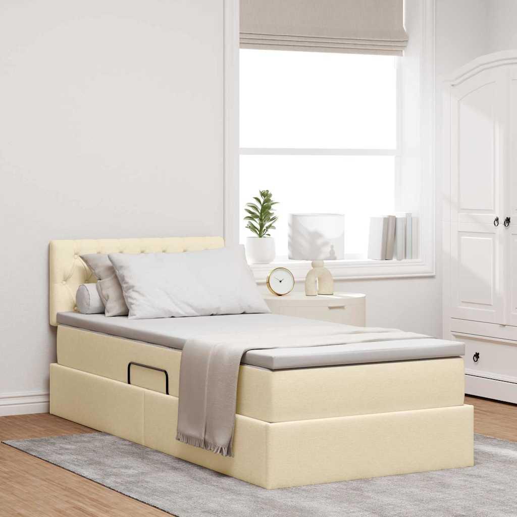 Seng med opbevaring og LED med madras Creme 90 x 200 cm Stof