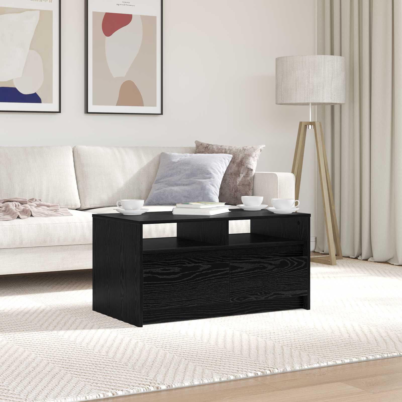Sofabord med skuffe Sort eg 90 x 50 x 45 cm Konstrueret træ