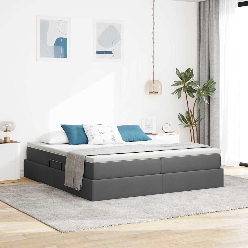 Seng med opbevaring og madras Mørkegrå 200 x 200 cm Polyester