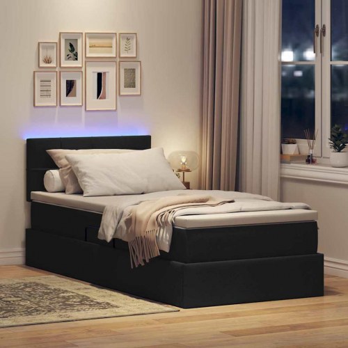 LED opbevaringsseng med madras - sort stof 100 x 200 cm