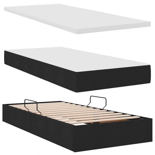 LED opbevaringsseng med madras - sort stof 100 x 200 cm