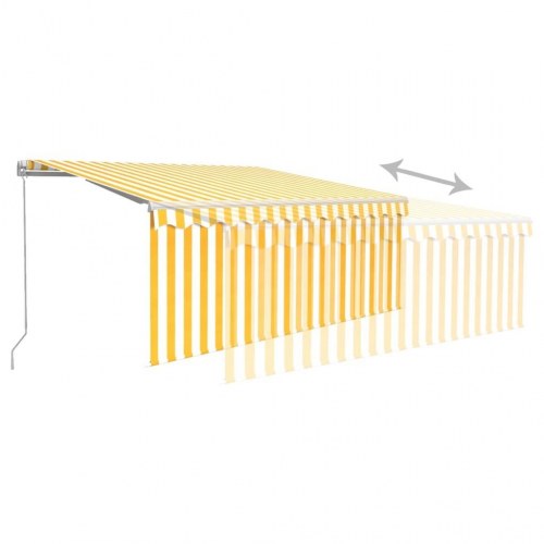 Markise med gardin og LED 3 × 2,5 m - manuel, gul/hvid