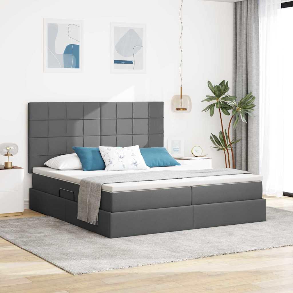 Opbevaringsseng med madras Mørkegrå 200 x 200 cm Faux læder