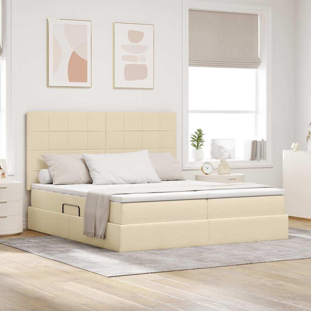 Opbevaringsseng med madras Creme 180 x 200 cm Faux læder