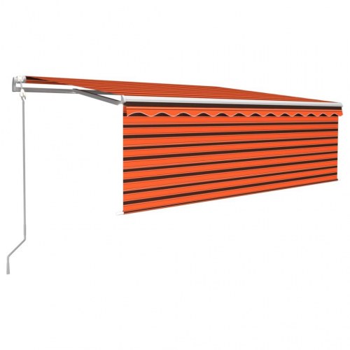 Markise m. gardin 4,5x3 m automatisk betjening orange og brun