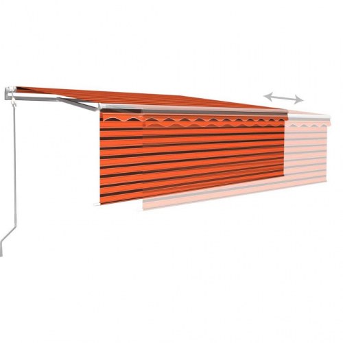Markise m. gardin 4,5x3 m automatisk betjening orange og brun