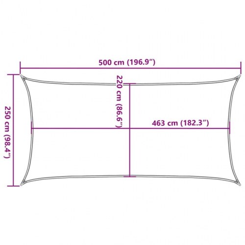 Solsejl 5 × 2,5 m - lysegrå, vandafvisende polyester