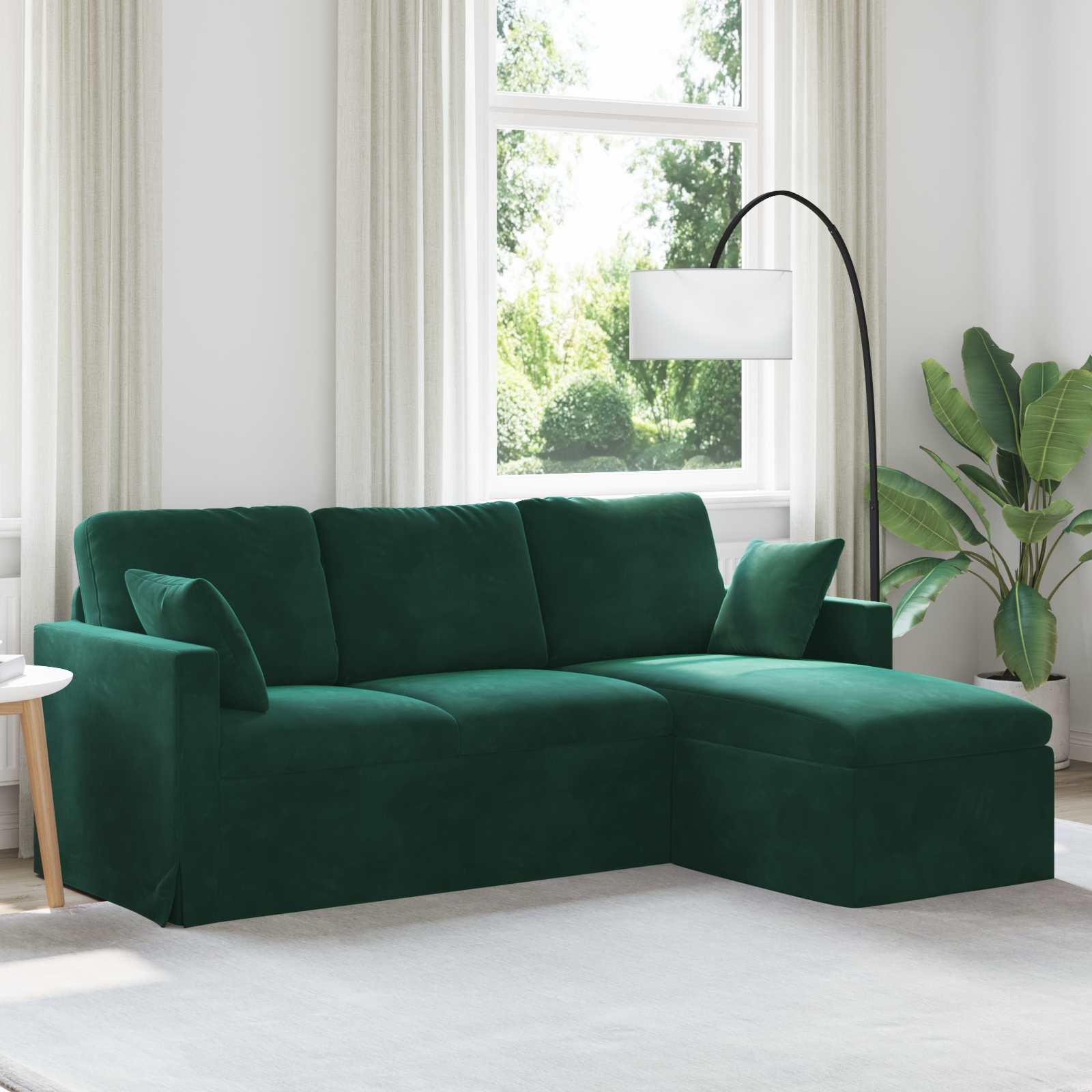 Chaiselongsofa mørkegrøn 198 x 134 x 80 cm i fløjl
