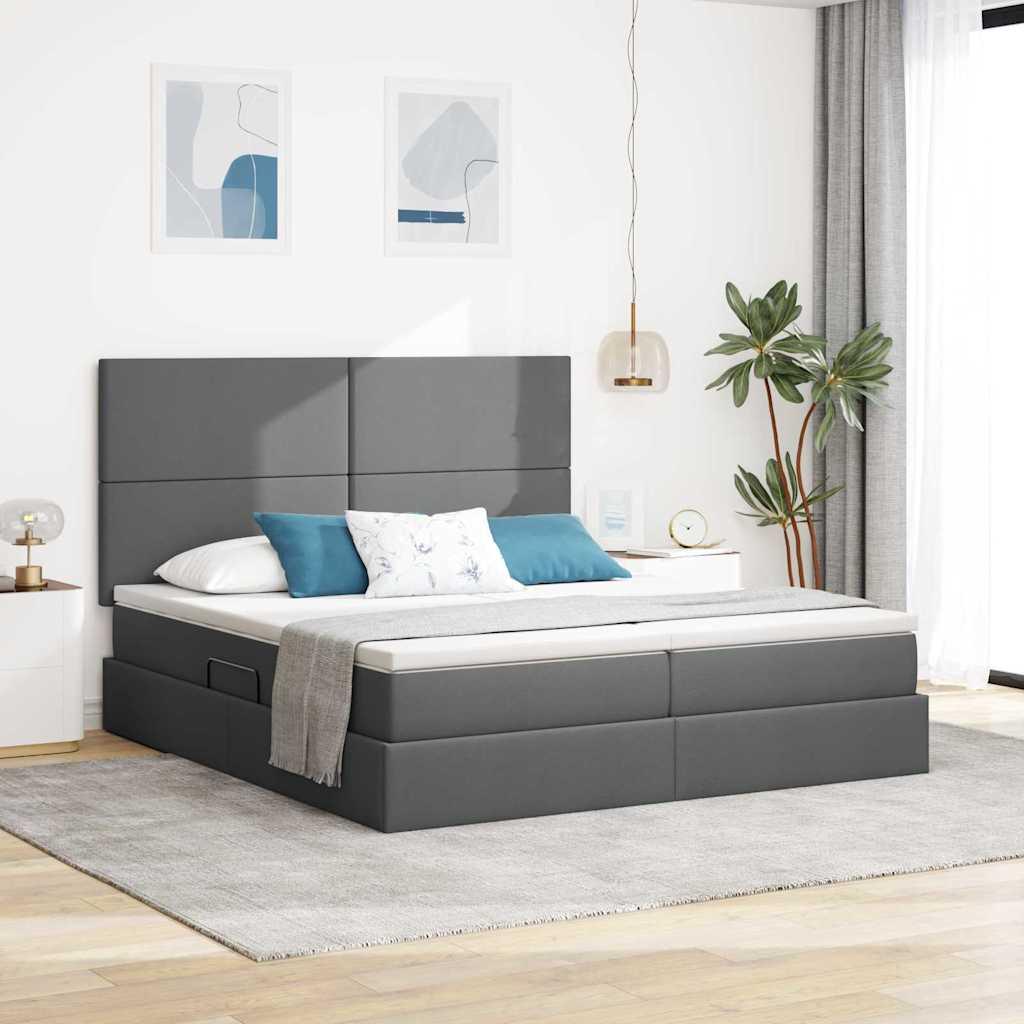 Opbevaringsseng med madras Mørkegrå 200 x 200 cm Faux læder