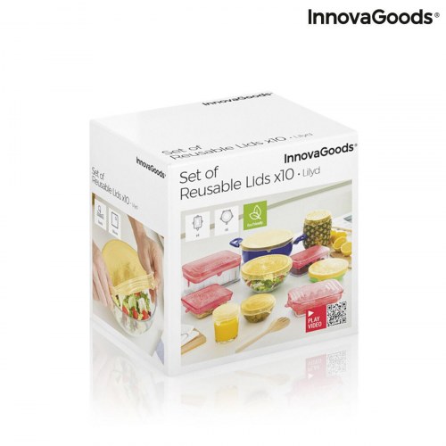 Lilyd - sæt med 10 genanvendelige, justerbare silikone-låg - gul (OUTLET A)