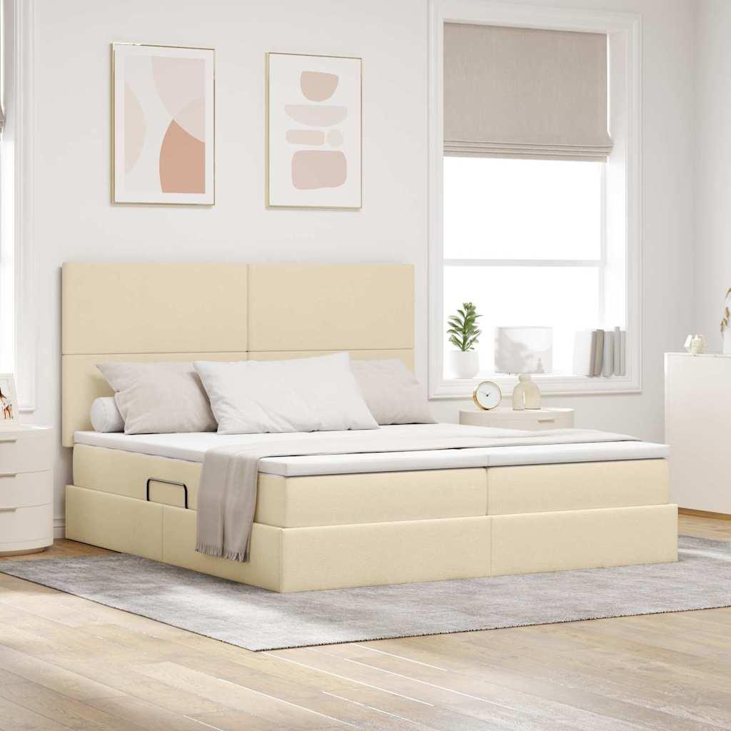 Opbevaringsseng med madras Creme 180 x 200 cm Faux læder