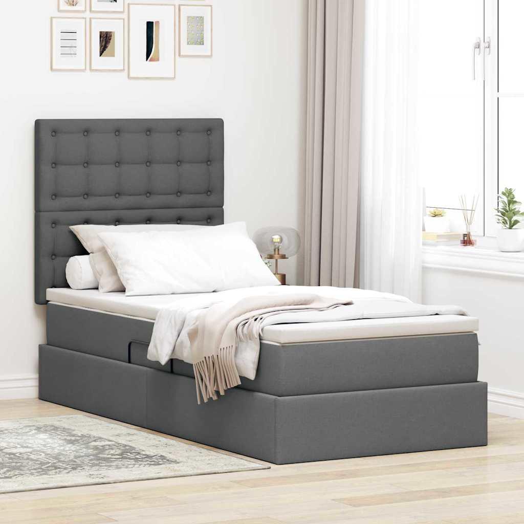 Seng med opbevaring og madras Mørkegrå 100 x 200 cm Polyester